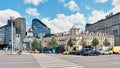 Former home of merchant Sherupenkov, 1870s, view from Leningradsky Prospekt in backdrop of a modern business center, landmark