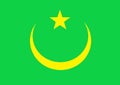 Former Mauritania flag with a yellow crescent moon under a smaller five pointed star against a green backdrop