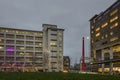 Former Philips buildings at dusk