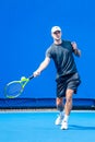 Former professional tennis player Ivan Ljubicic coaching Roger Federer for Australian Open 2016 at Australian tennis center Royalty Free Stock Photo