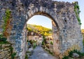 Porte de Rocamadour in the medieval village of Saint-Cirq-Lapopie in the Lot in Occitanie, France Royalty Free Stock Photo