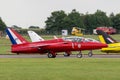 Former Royal Air Force RAF Red Arrows aerobatic display team Folland Gnat T Mk.1 jet trainer aircraft of the Gnat display team. Royalty Free Stock Photo
