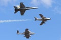 Former Royal Australian Air Force Commonwealth Aircraft Corporation CA-27 Sabre F-86 Sabre jet aircraft leading a Gloster Meteor