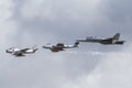 Former Royal Australian Air Force Commonwealth Aircraft Corporation CA-27 Sabre F-86 Sabre jet aircraft leading a Gloster Meteor