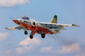 Former Sky Hussars aerobatics team Sukhoi Su-25SM takes off at Kubinka air force base. Royalty Free Stock Photo