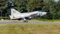 Former Swedish Air Force Saab 37 Viggen fighter jet arriving at Kleine-Brogel Airbase. Belgium - September 8, 2023