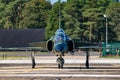Former Swedish Air Force Saab 37 Viggen fighter jet taxiing on Kleine-Brogel Airbase. Belgium - September 14, 2019