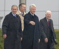 Former U.S. President Bill Clinton waves from the stage accompanied by President George W. Bush, former presidents Jimmy Carter an Royalty Free Stock Photo