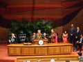 Former U. S. Sen. Daniel Akaka sings as he accepts award Royalty Free Stock Photo