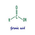 Formic acid hand drawn vector illustration formula chemical structure green blue
