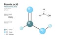 Formic Acid. Methanoic Acid. Structural Chemical Formula and 3d Model of Molecule. CH2O2. Atoms with Color Coding. Vector Graphic
