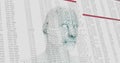 Forming human head silhouette from green binary digits in dashboard, with data columns and red bars Royalty Free Stock Photo
