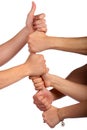 Forming a team. Fists in chain. Isolated Royalty Free Stock Photo