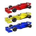 Formula 1 car vector illustration, fit for racing themes. flat color hand-drawn style Royalty Free Stock Photo