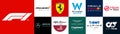 Formula 1 Championship logo: Ferrari, Mercedes, Red bull, Alfa romeo, Williams, Aston martin, Mclaren, Alpine, Alphatauri, Haas, Royalty Free Stock Photo