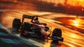 Formula one car go fast at the raceway during sunset Royalty Free Stock Photo