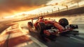 Formula one car go fast at the raceway during sunset Royalty Free Stock Photo
