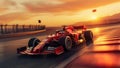 Formula one car go fast at the raceway during sunset Royalty Free Stock Photo