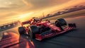 Formula one car go fast at the raceway during sunset Royalty Free Stock Photo