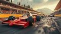 Formula One car speeding down section of the race track with blurred competing cars on background and sport fans on Royalty Free Stock Photo