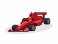 Formula one driver and racing car with halo aka head guard in red color. race sport competition concept cartoon illustration vecto Royalty Free Stock Photo