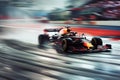 Formula One race. Black red racing car speed driving on track. Motion blur from long exposure Royalty Free Stock Photo