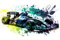 formula one race red car on watercolor rainbow splash, isolated on white. Neural network generated art Royalty Free Stock Photo