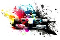 formula one race red car on watercolor rainbow splash, isolated on white. Neural network generated art Royalty Free Stock Photo