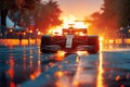 formula one racing car driving fast on race track at sunset Royalty Free Stock Photo