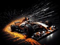 a formula race car with sparks on a black background. ai generated