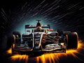 a formula race car with sparks on a black background. ai generated