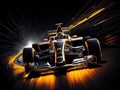 a formula race car with sparks on a black background. ai generated