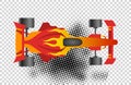 Formula 1 race car sport vector icon top view. Speed auto f1 champion red vehicle. Bolide rally prix flat game transport Royalty Free Stock Photo