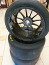 Formula 1 race car tyres in the Aventura Mall in Florida Royalty Free Stock Photo