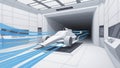 Formula 1 Race Car Undergoing Aerodynamic Testing in a Modern Wind Tunnel with Blue Airflow Simulation Royalty Free Stock Photo