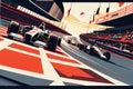 formula 1 race, with cars speeding past the grandstands and around the track Royalty Free Stock Photo