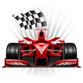 Formula 1 Red Race Car with Checkered Flag Vector Illustration Royalty Free Stock Photo