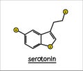 Formula of serotonin on a white background. Hormone of happiness.