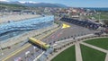 The formula 1 track in Sochi, the Olympic village in Sochi. Building site of stadium for racing near town and mountains