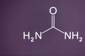 The formula of urea carbamide is written in white paint on a cement wall of purple color. Place for the inscription