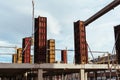 Formwork pillars ready for concrete pouring Royalty Free Stock Photo