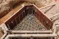 Formwork and Steel rebar Reinforcement of building foundation work Royalty Free Stock Photo