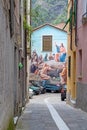 FORNO, MASSA CARRARA, ITALY - SEPTEMBER 29, 2019: Mural in the centre of the village which is still remembered as