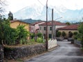 Fornoli village and the Apuane Alps behind. Italy, Lunigiana.