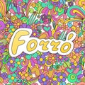 Forro Zen Tangle. Doodle dance background with flowers.