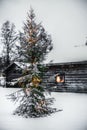 Fors Hembygdsgard with christmas tree. A Hembygdsgard is a typical Swedish free type of open-air museum Royalty Free Stock Photo