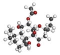 Forskolin (coleonol) molecule. Activates the enzyme adenylyl cyclase, resulting in increased levels of cAMP. 3D rendering. Atoms