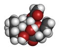 Forskolin (coleonol) molecule. Activates the enzyme adenylyl cyclase, resulting in increased levels of cAMP. 3D rendering. Atoms