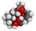 Forskolin coleonol molecule. Activates the enzyme adenylyl cyclase, resulting in increased levels of cAMP. 3D rendering. Atoms.