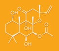 Forskolin coleonol molecule. Activates the enzyme adenylyl cyclase, resulting in increased levels of cAMP. Skeletal formula.